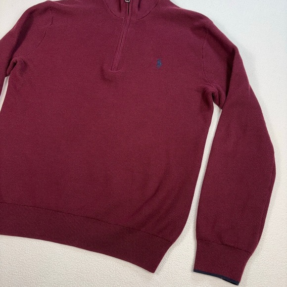 Polo Ralph Lauren 1/4 Zip Men's S Burgundy Pima Cotton Pony Knit Sweater - Picture 7 of 16